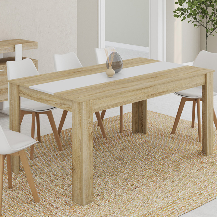 Tavolo da pranzo economico da 160 cm in finto faggio e bianco - GEORGIA | ID Market