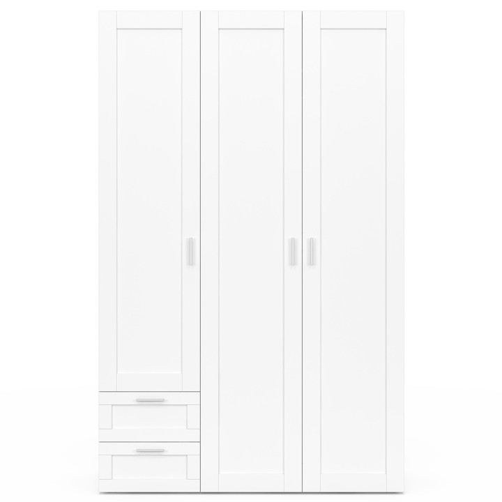 Armadio bianco a 3 ante 120 cm con 2 cassetti e ripiani - VITO | IdMarket