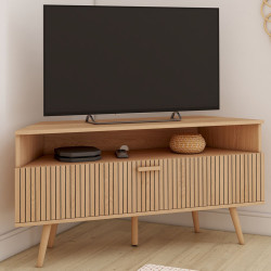 Mobile TV angolare da 110 cm con anta effetto doga in rovere