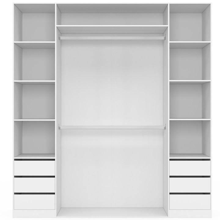Armadio doppio 185 x 55 x 200 cm con ripiani + armadio doppio + cassettiera bianca - TAYLOR | IdMarket
