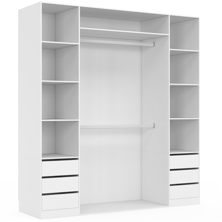 Armadio doppio 185 x 55 x 200 cm con ripiani + armadio doppio + cassettiera bianca - TAYLOR | IdMarket