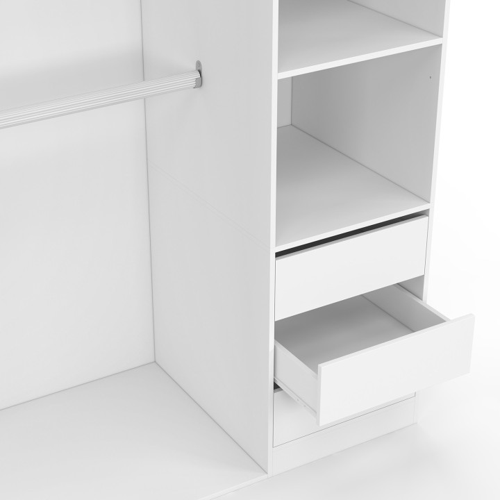 Armadio doppio 185 x 55 x 200 cm con ripiani + armadio doppio + cassettiera bianca - TAYLOR | IdMarket