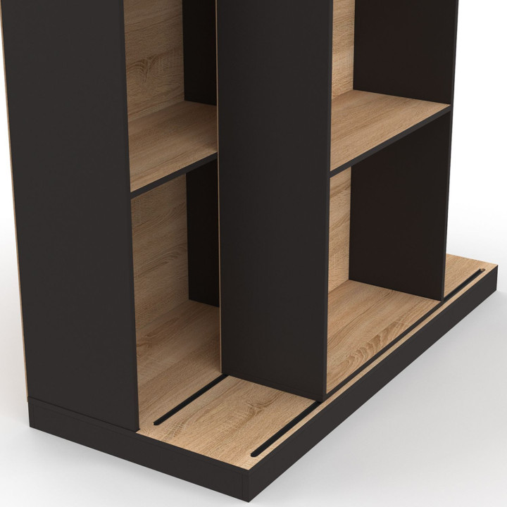 Libreria scorrevole a 5 livelli con 15 nicchie in legno e nero - ALPHONSE | IdMarket