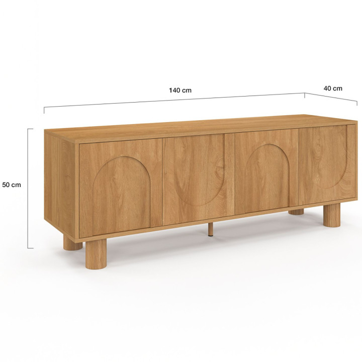 Mobile TV 140 cm a 4 ante con design ad arco effetto legno