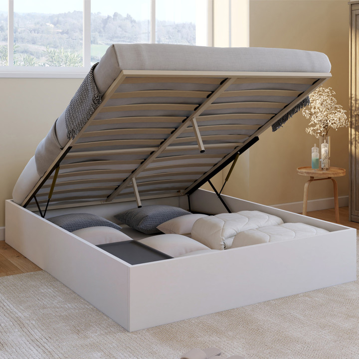 Letto matrimoniale con rete 140x190 cm bianco - SANDSIDE | ID Market
