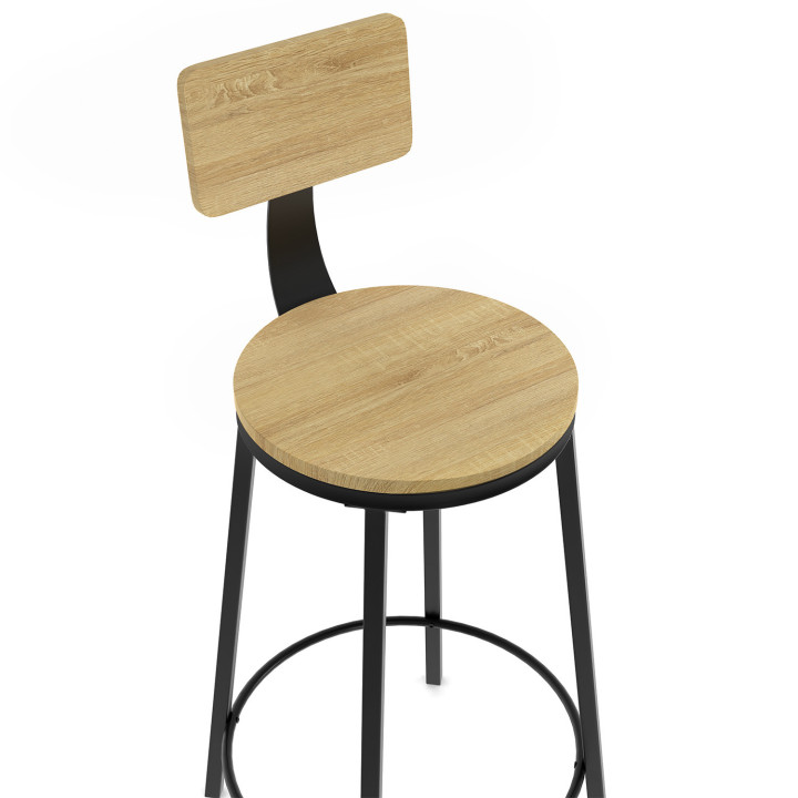 Sgabelli da bar con schienale in legno industriale e metallo nero - DETROIT | ID Market
