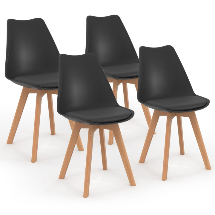 Set di tavolo da pranzo rotondo in legno e nero da 110 cm e 4 sedie SARA nere - ALIX | IdMarket