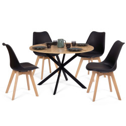 Set di tavolo da pranzo rotondo in legno e nero da 110 cm e 4 sedie SARA nere - ALIX | IdMarket