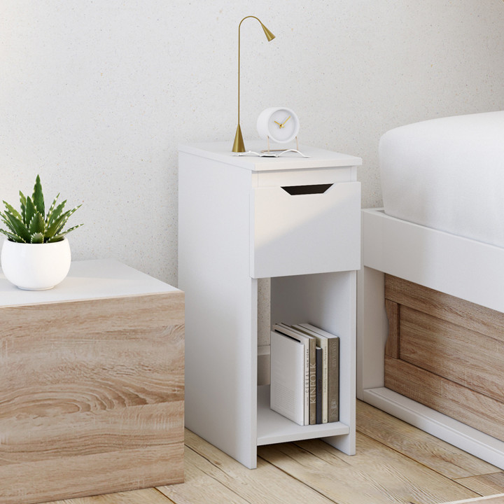 Set di 2 comodini stretti, 1 cassetto con nicchia bianca - ANOUK | IdMarket