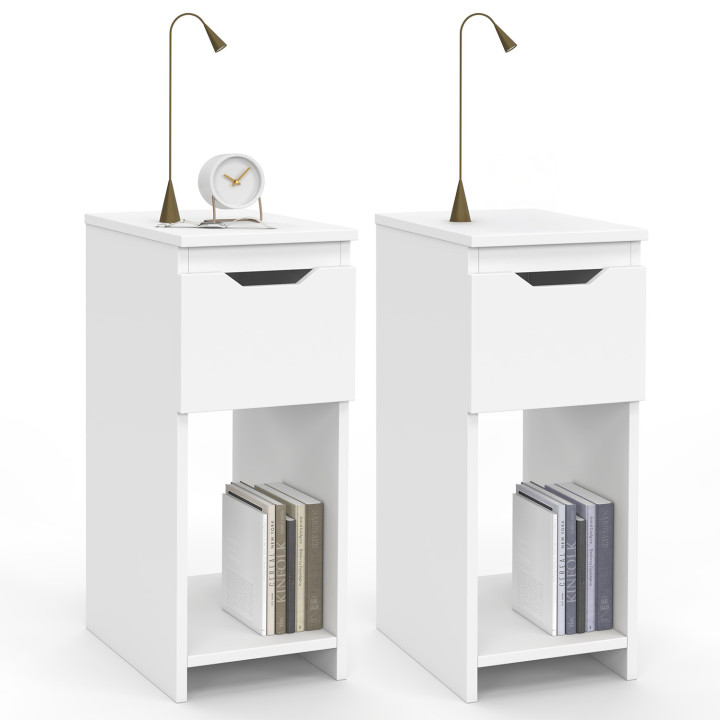 Set di 2 comodini stretti, 1 cassetto con nicchia bianca - ANOUK | IdMarket