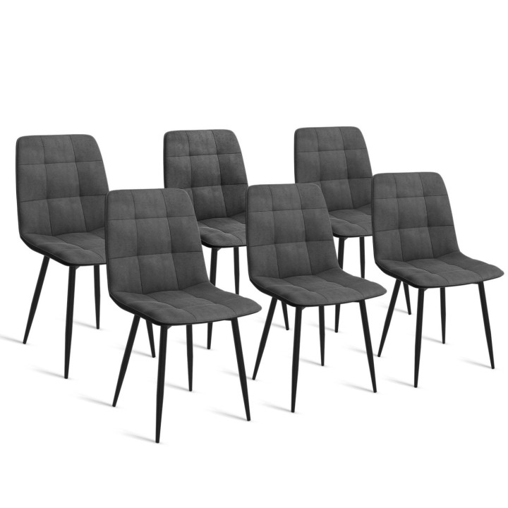 Set tavolo da pranzo rettangolare 160 cm in legno e nero e 6 sedie in velluto grigio scuro - ALIX | IdMarket
