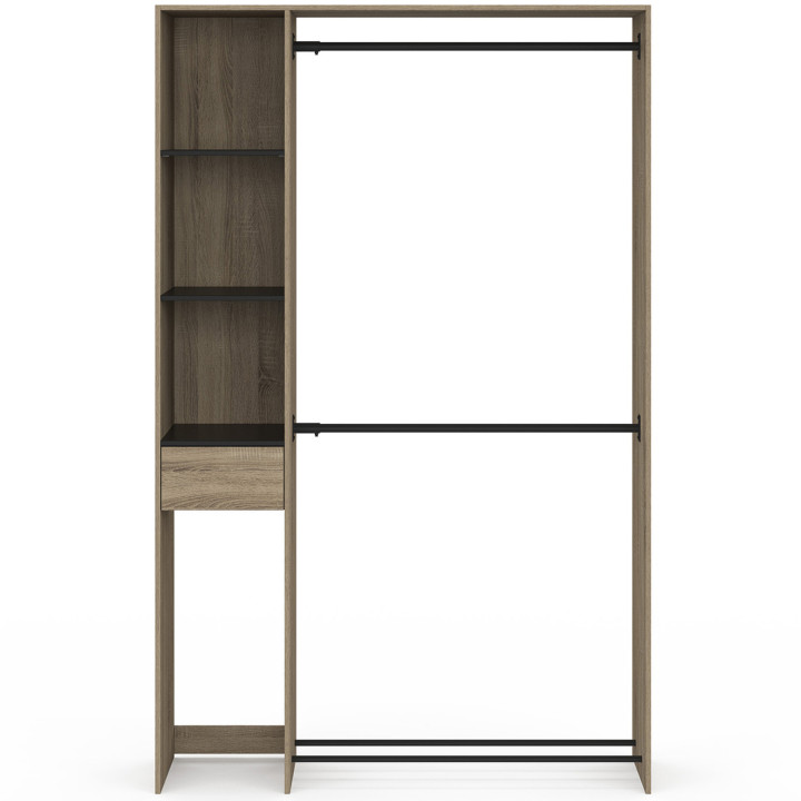 Armadio doppio L. 110 cm con ripiani + cassetto + scarpiera, faggio e nero - MIRTY | IdMarket