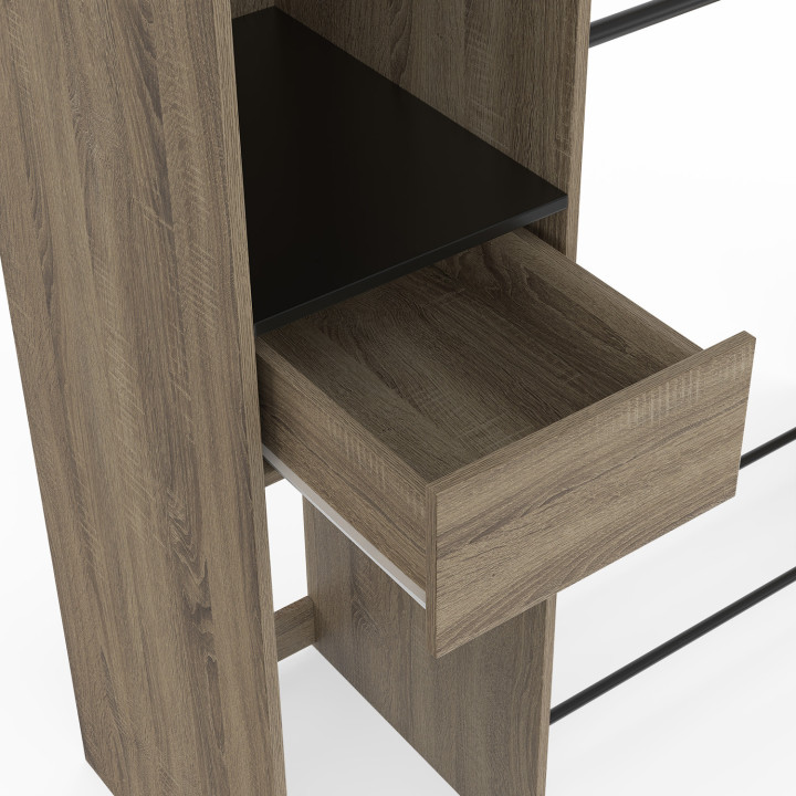 Armadio doppio L. 110 cm con ripiani + cassetto + scarpiera, faggio e nero - MIRTY | IdMarket