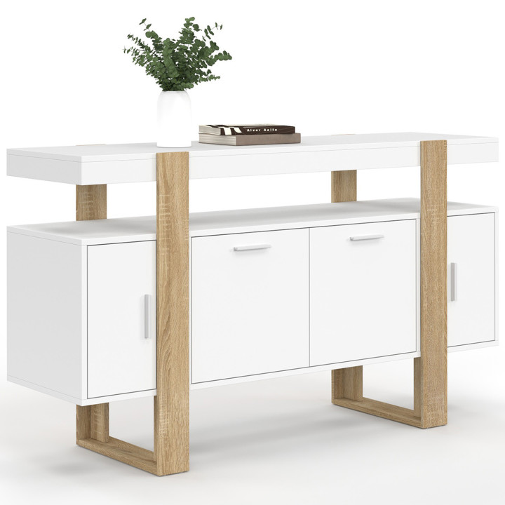 Credenza da 140 cm con 4 ante bianche e legno - PHOENIX | ID Market