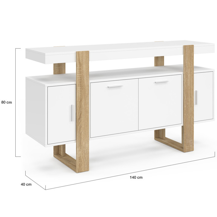 Credenza da 140 cm con 4 ante bianche e legno - PHOENIX | ID Market