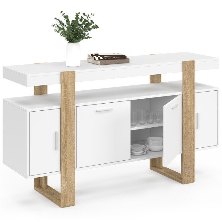 Credenza da 140 cm con 4 ante bianche e legno - PHOENIX | ID Market