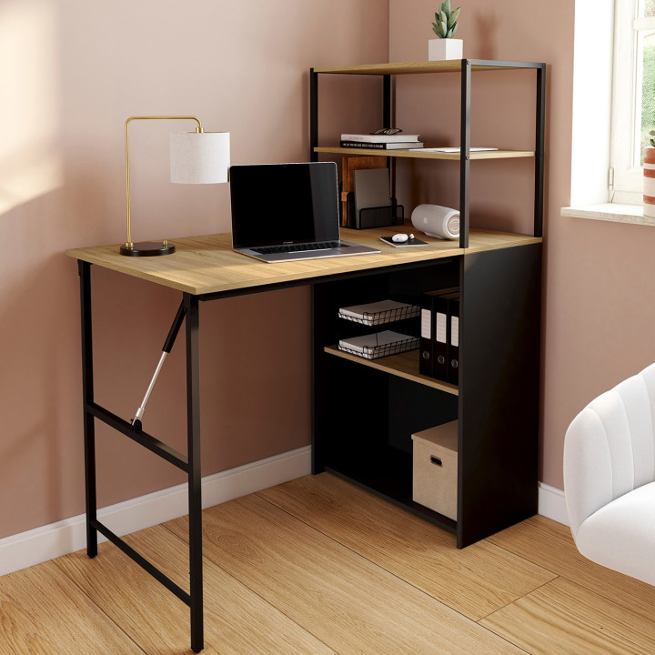 Scrivania libreria pieghevole con piano in faggio e nero - RAY | IdMarket
