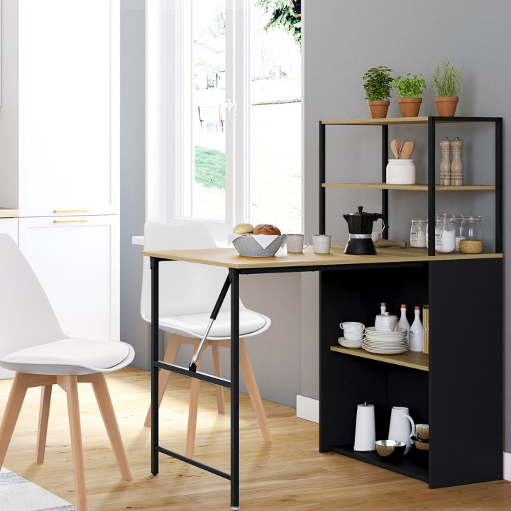 Scrivania libreria pieghevole con piano in faggio e nero - RAY | IdMarket