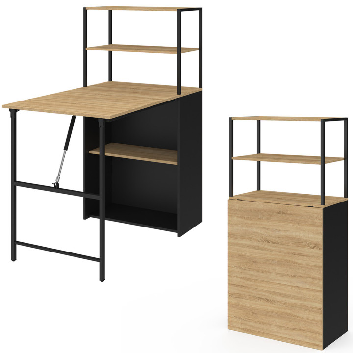Scrivania libreria pieghevole con piano in faggio e nero - RAY | IdMarket
