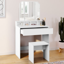 Tavolino bianco a 3 specchi con sgabello - ZELIA | ID Market