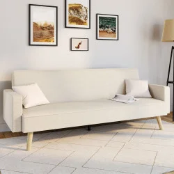 Divano letto scandinavo a 3 posti in velluto a coste beige - LARS | IdMarket