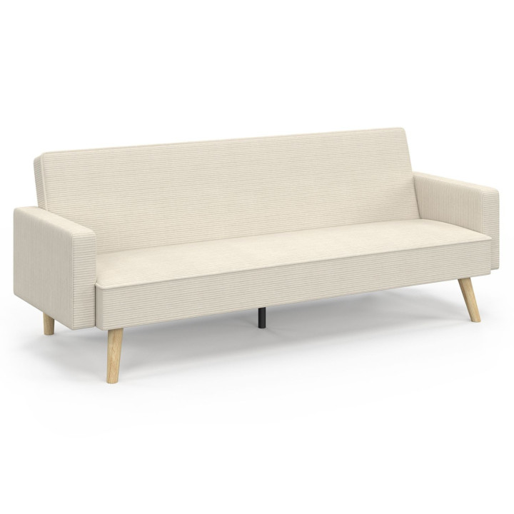 Divano letto scandinavo a 3 posti in velluto a coste beige - LARS | IdMarket