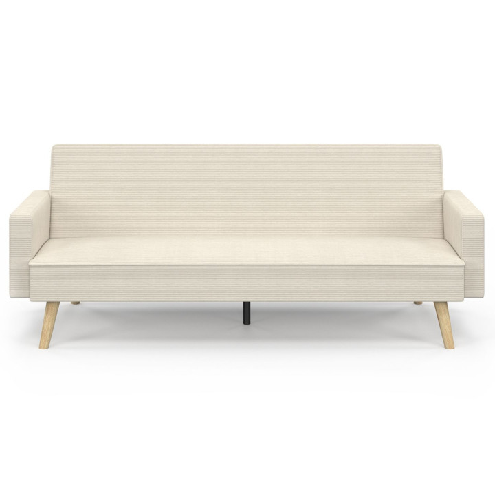 Divano letto scandinavo a 3 posti in velluto a coste beige - LARS | IdMarket