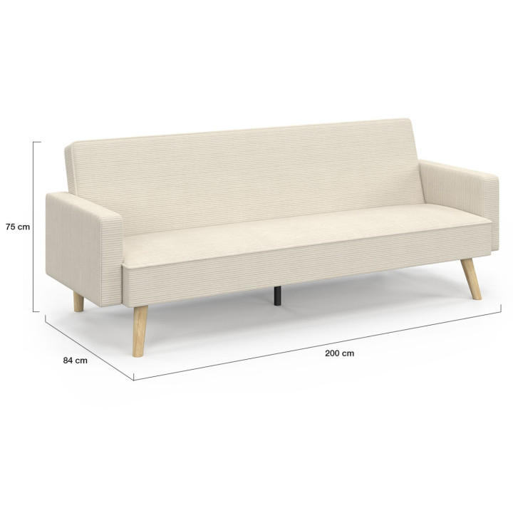 Divano letto scandinavo a 3 posti in velluto a coste beige - LARS | IdMarket