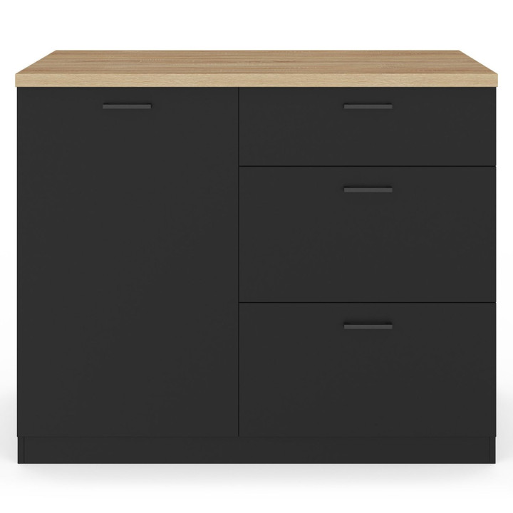 110 cm nero cassorelier isola centrale a 3 cassetti con piano di lavoro in faggio - TIBO | IdMarket
