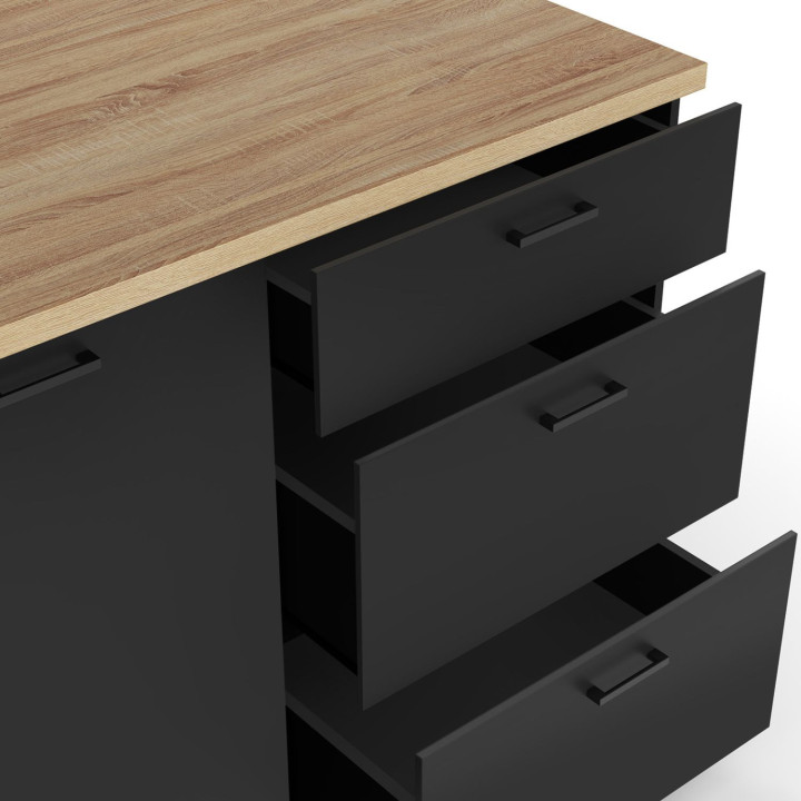 110 cm nero cassorelier isola centrale a 3 cassetti con piano di lavoro in faggio - TIBO | IdMarket