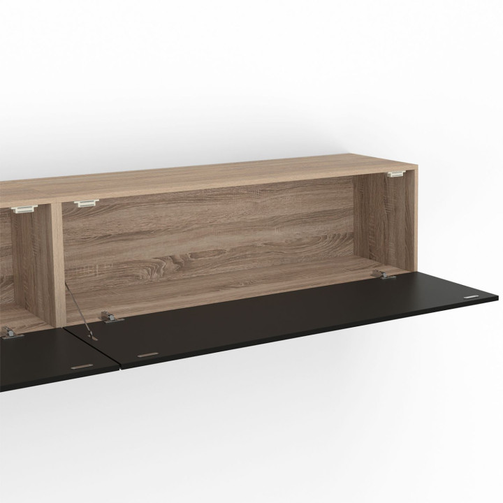 Mobile TV sospeso da 300 cm con 3 ante in legno e nero - ELIO | IdMarket