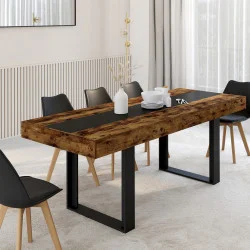 Tavolo da pranzo allungabile in legno anticato e nero per 4-8 persone - PHOENIX | ID Market