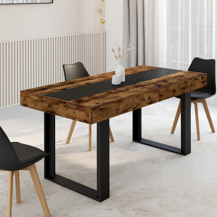 Tavolo da pranzo allungabile in legno anticato e nero per 4-8 persone - PHOENIX | ID Market
