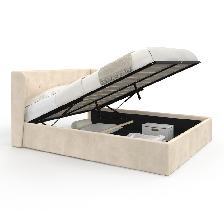 Letto matrimoniale con testiera avvolgente e base in velluto beige 140 x 190 cm - OREA | IdMarket