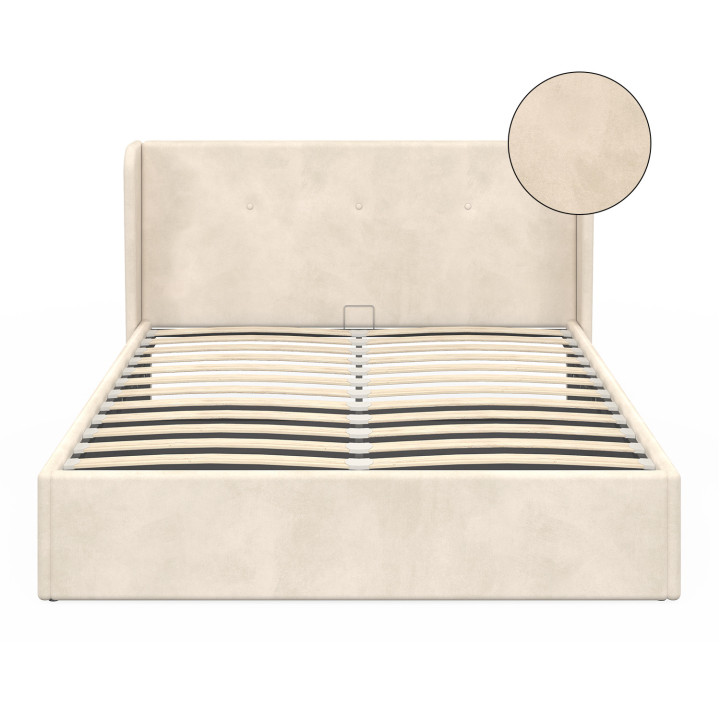 Letto matrimoniale con testiera avvolgente e base in velluto beige 140 x 190 cm - OREA | IdMarket
