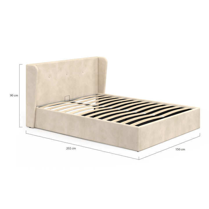 Letto matrimoniale con testiera avvolgente e base in velluto beige 140 x 190 cm - OREA | IdMarket