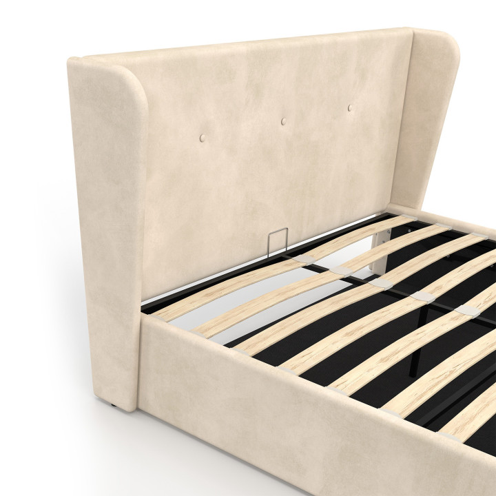 Letto matrimoniale con testiera avvolgente e base in velluto beige 140 x 190 cm - OREA | IdMarket