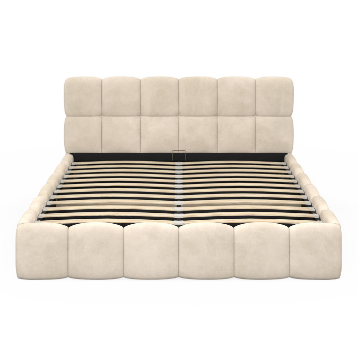 Letto matrimoniale con rete a doghe da 160 x 200 cm e testata trapuntata in velluto beige