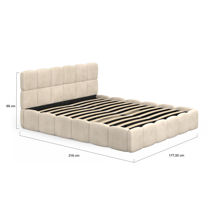 Letto matrimoniale con rete a doghe da 160 x 200 cm e testata trapuntata in velluto beige