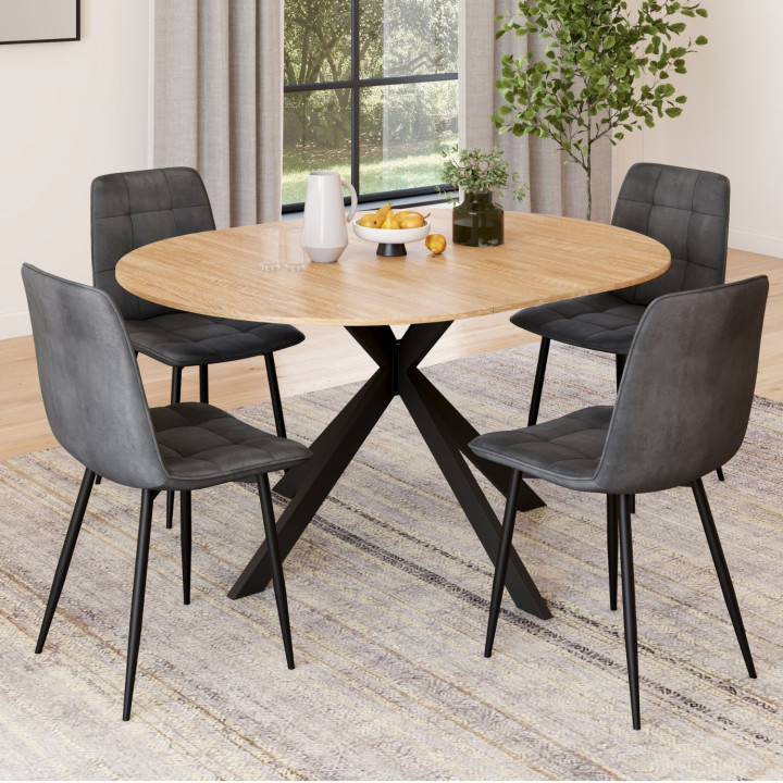 Set di tavolo da pranzo rotondo allungabile 110 - 150 cm e 4 sedie in velluto grigio scuro - ALIX | IdMarket
