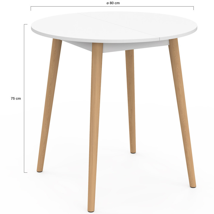 Tavolo da pranzo rotondo fisso 4 persone gambe in legno bianco 80 cm - ANGELA | IdMarket