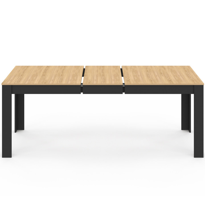 ROZY Tavolo da pranzo rettangolare allungabile per 6-10 persone, nero, piano effetto faggio 160-200 cm | IdMarket