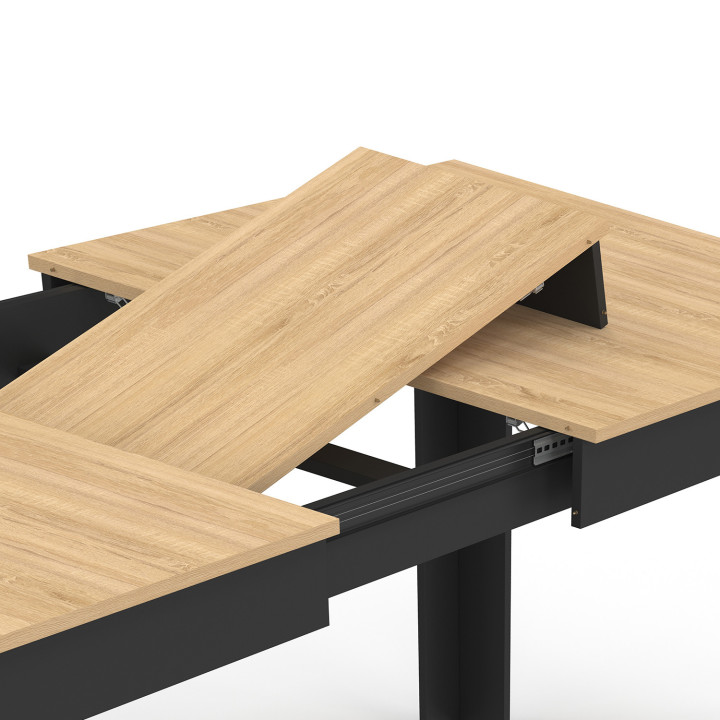 ROZY Tavolo da pranzo rettangolare allungabile per 6-10 persone, nero, piano effetto faggio 160-200 cm | IdMarket
