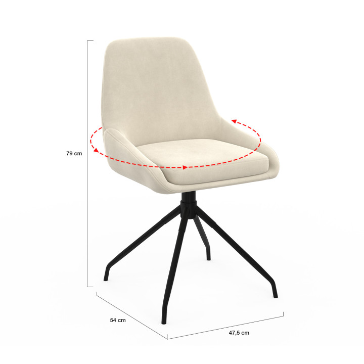 Set di 4 sedie girevoli in velluto beige con braccioli - THALYA | IdMarket