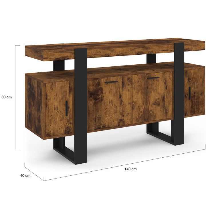 Credenza in legno nero e anticato 140 cm 4 ante - PHOENIX | ID Market