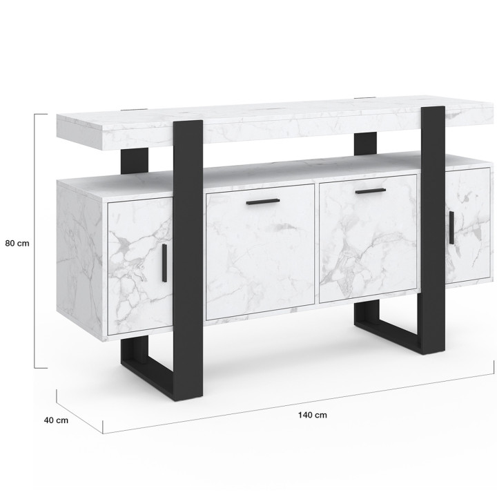 Credenza 140 cm 4 ante effetto marmo bianco e nero - PHOENIX | ID Market