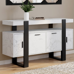 Credenza 140 cm 4 ante effetto marmo bianco e nero - PHOENIX | ID Market