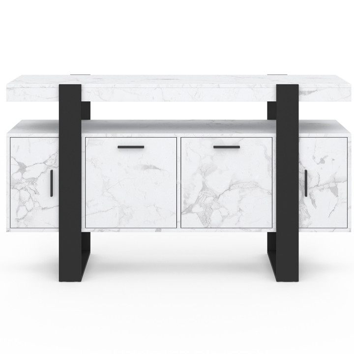 Credenza 140 cm 4 ante effetto marmo bianco e nero - PHOENIX | ID Market