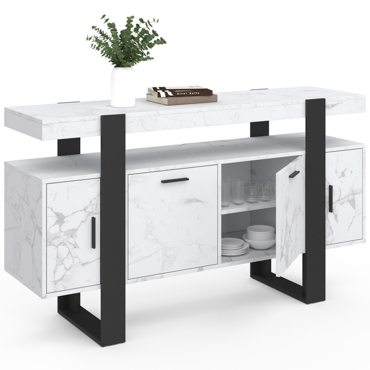 Credenza 140 cm 4 ante effetto marmo bianco e nero - PHOENIX | ID Market