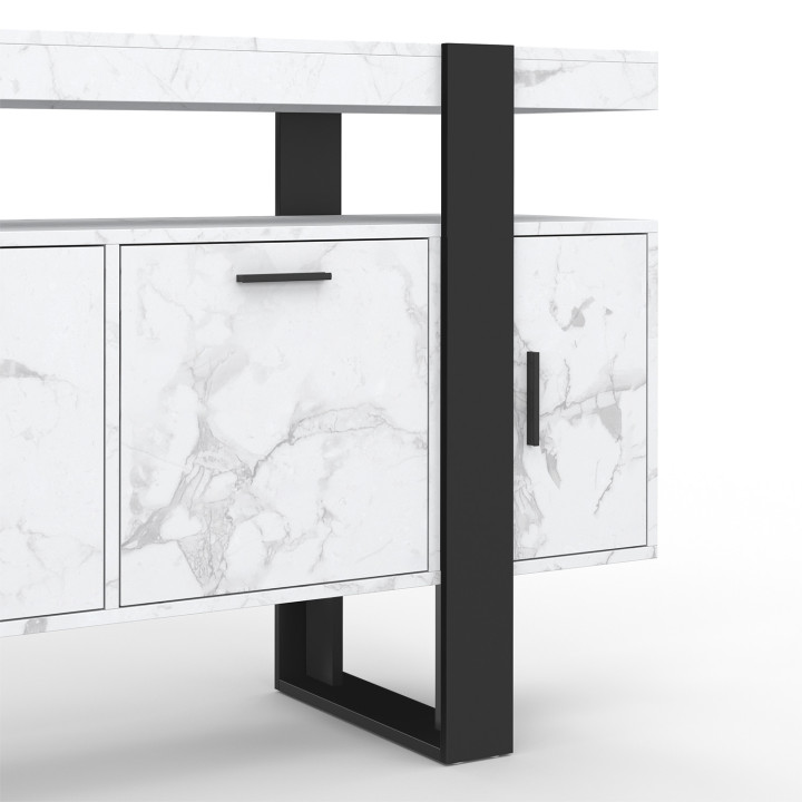 Credenza 140 cm 4 ante effetto marmo bianco e nero - PHOENIX | ID Market